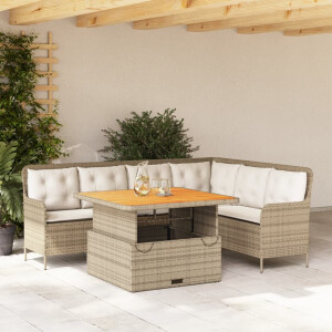 vidaXL 2-delige Loungeset met kussens poly rattan beige