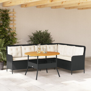 vidaXL 2-delige Loungeset met kussens poly rattan zwart