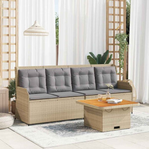 vidaXL 3-delige Loungeset met kussens poly rattan beige