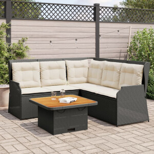 vidaXL 4-delige Loungeset met kussens poly rattan zwart