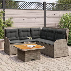 vidaXL 4-delige Loungeset met kussens poly rattan grijs