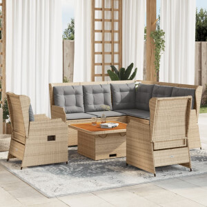 vidaXL 5-delige Loungeset met kussens poly rattan beige