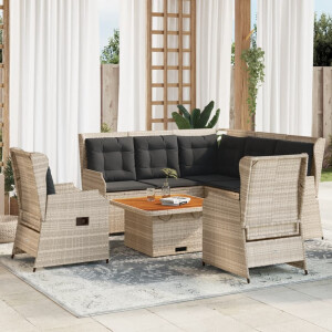 vidaXL 5-delige Loungeset met kussens poly rattan lichtgrijs