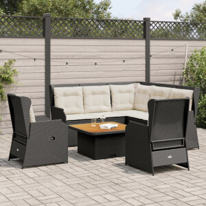 vidaXL 6-delige Loungeset met kussens poly rattan zwart