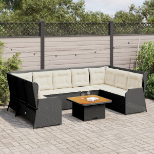 vidaXL 7-delige Loungeset met kussens poly rattan zwart