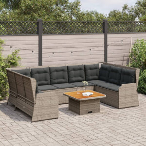 vidaXL 7-delige Loungeset met kussens poly rattan grijs