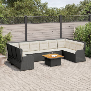 vidaXL 7-delige Loungeset met kussens poly rattan zwart