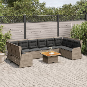 vidaXL 7-delige Loungeset met kussens poly rattan grijs