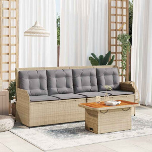 vidaXL 3-delige Loungeset met kussens poly rattan beige