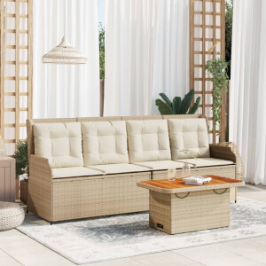 vidaXL 3-delige Loungeset met kussens poly rattan beige