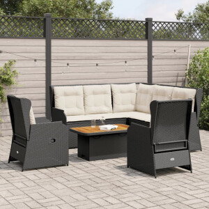 vidaXL 6-delige Loungeset met kussens poly rattan zwart