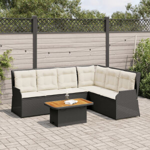 vidaXL 5-delige Loungeset met kussens poly rattan zwart