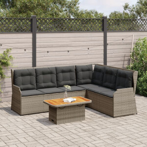vidaXL 5-delige Loungeset met kussens poly rattan grijs