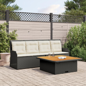 vidaXL 3-delige Loungeset met kussens poly rattan zwart