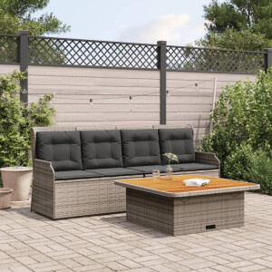 vidaXL 3-delige Loungeset met kussens poly rattan grijs