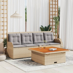 vidaXL 3-delige Loungeset met kussens poly rattan beige