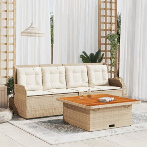 vidaXL 3-delige Loungeset met kussens poly rattan beige
