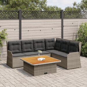 vidaXL 5-delige Loungeset met kussens poly rattan grijs