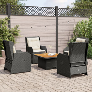 vidaXL 5-delige Loungeset met kussens poly rattan zwart