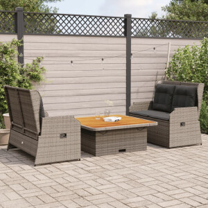 vidaXL 3-delige Loungeset met kussens poly rattan grijs