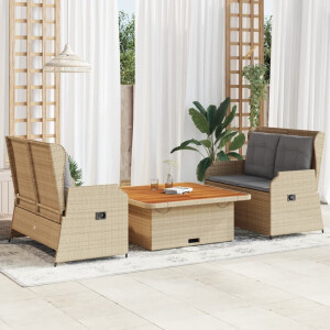 vidaXL 3-delige Loungeset met kussens poly rattan beige