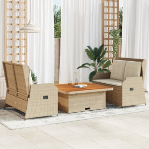 vidaXL 3-delige Loungeset met kussens poly rattan beige
