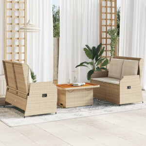 vidaXL 3-delige Loungeset met kussens poly rattan beige