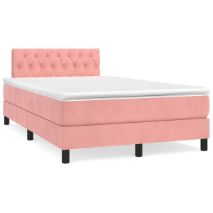 vidaXL Boxspring met matras fluweel roze 120x190 cm