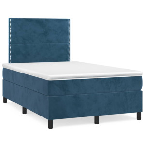 vidaXL Boxspring met matras fluweel donkerblauw 120x190 cm