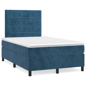 vidaXL Boxspring met matras fluweel donkerblauw 120x190 cm