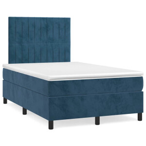 vidaXL Boxspring met matras fluweel donkerblauw 120x190 cm