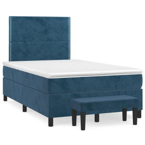 vidaXL Boxspring met matras fluweel donkerblauw 120x190 cm