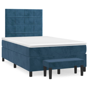 vidaXL Boxspring met matras fluweel donkerblauw 120x190 cm