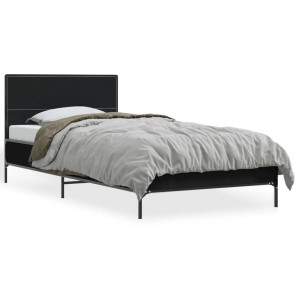 vidaXL Bedframe bewerkt hout en metaal zwart 100x200 cm