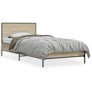 vidaXL Bedframe bewerkt hout en metaal sonoma eikenkleurig 100x200 cm