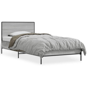 vidaXL Bedframe bewerkt hout en metaal grijs sonoma eiken 100x200 cm