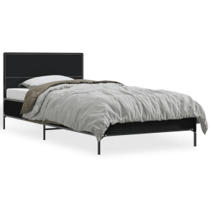 vidaXL Bedframe bewerkt hout en metaal zwart 75x190 cm
