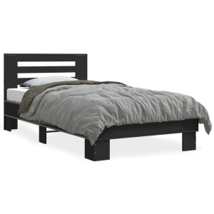 vidaXL Bedframe bewerkt hout en metaal zwart 100x200 cm