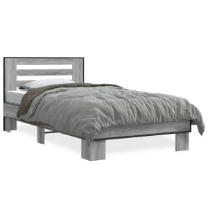 vidaXL Bedframe bewerkt hout en metaal grijs sonoma eiken 100x200 cm