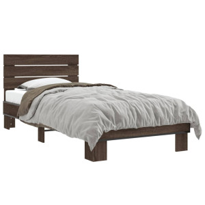 vidaXL Bedframe bewerkt hout en metaal bruin eikenkleurig 100x200 cm