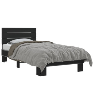 vidaXL Bedframe bewerkt hout en metaal zwart 75x190 cm