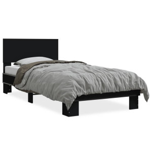 vidaXL Bedframe bewerkt hout en metaal zwart 75x190 cm