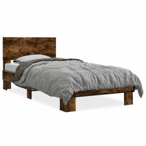 vidaXL Bedframe bewerkt hout en metaal gerookt eikenkleurig 75x190 cm