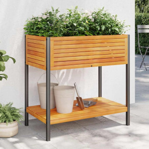 vidaXL Plantenbak met schap 80x45x80 cm massief acaciahout en staal