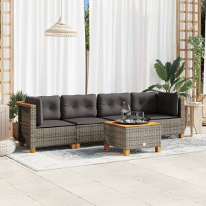 vidaXL 5-delige Loungeset met kussens poly rattan grijs