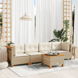 vidaXL 5-delige Loungeset met kussens poly rattan beige