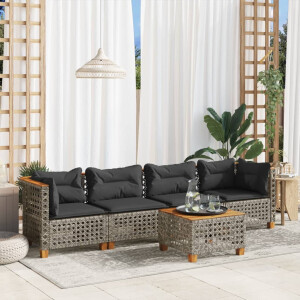 vidaXL 5-delige Loungeset met kussens poly rattan grijs