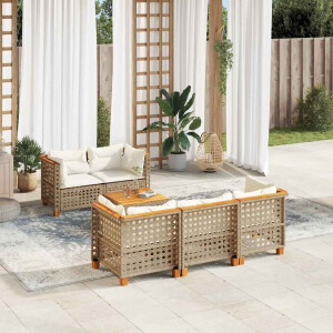 vidaXL 6-delige Loungeset met kussens poly rattan beige