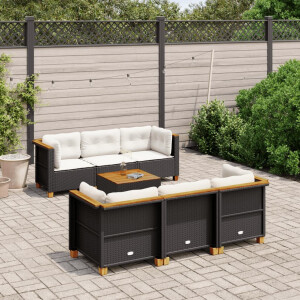 vidaXL 7-delige Loungeset met kussens poly rattan zwart