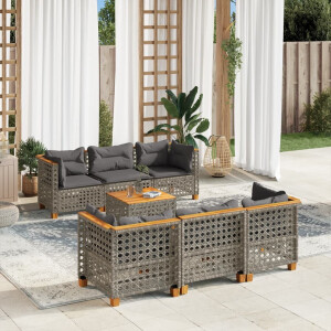 vidaXL 7-delige Loungeset met kussens poly rattan grijs